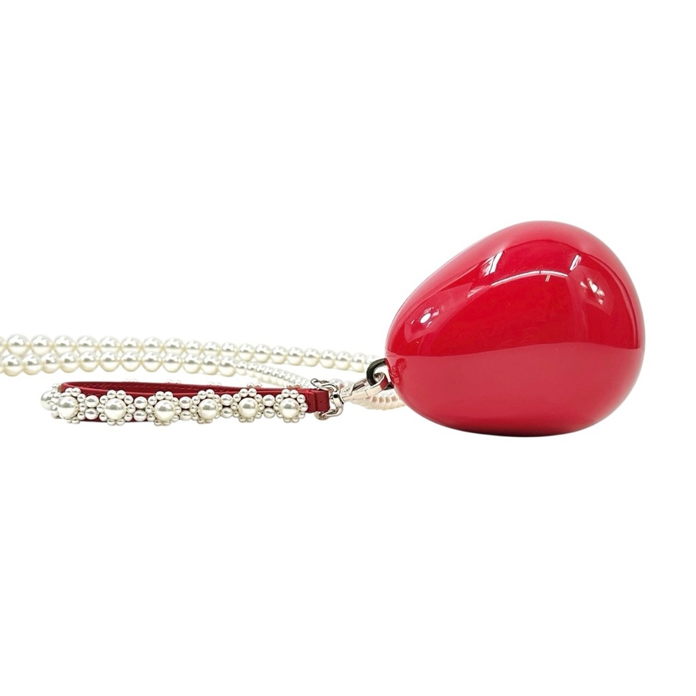 Simone Rocha Red Micro Embellished Faux Pearl Strap Hard Shell Egg Clutch Bag - Picture 4 of 16